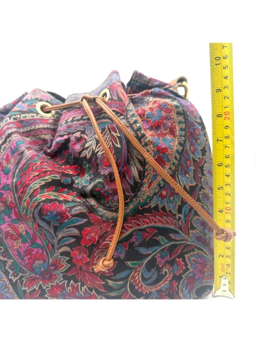 Vintage Richmark Paisley Drawstring Bucket Bag Boho Crossbody Purse USA